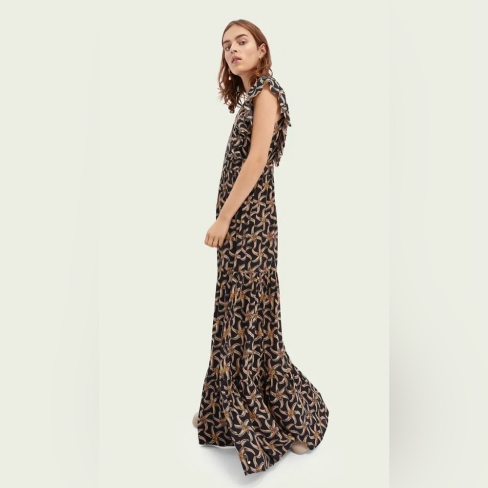 Scotch & Soda Black Maxi Dress with Tan and Cream Pattern - Picture 3 of 14